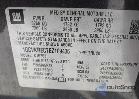 2014 Chevrolet Silverado 1500 2Lt z USA, uszkodzony, nr VIN 1GCVKREC7EZ109436